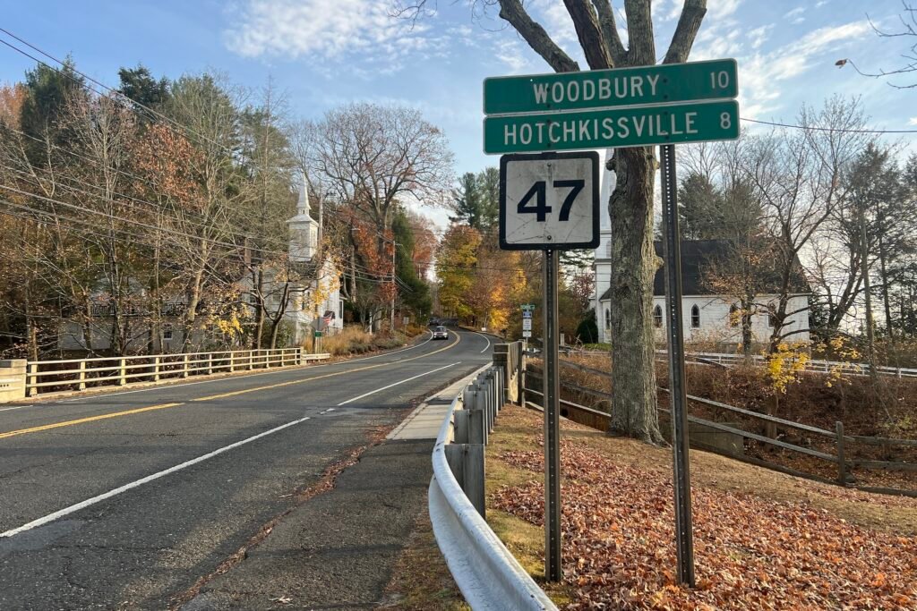 A picturesque road in the small town of Washington, CT where the Mayflower Inn & Spa is located